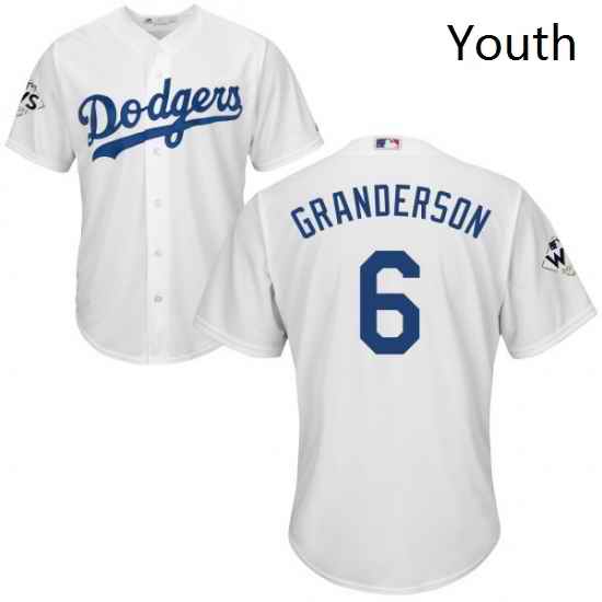 Youth Majestic Los Angeles Dodgers 6 Curtis Granderson Replica White Home 2017 World Series Bound Cool Base MLB Jersey